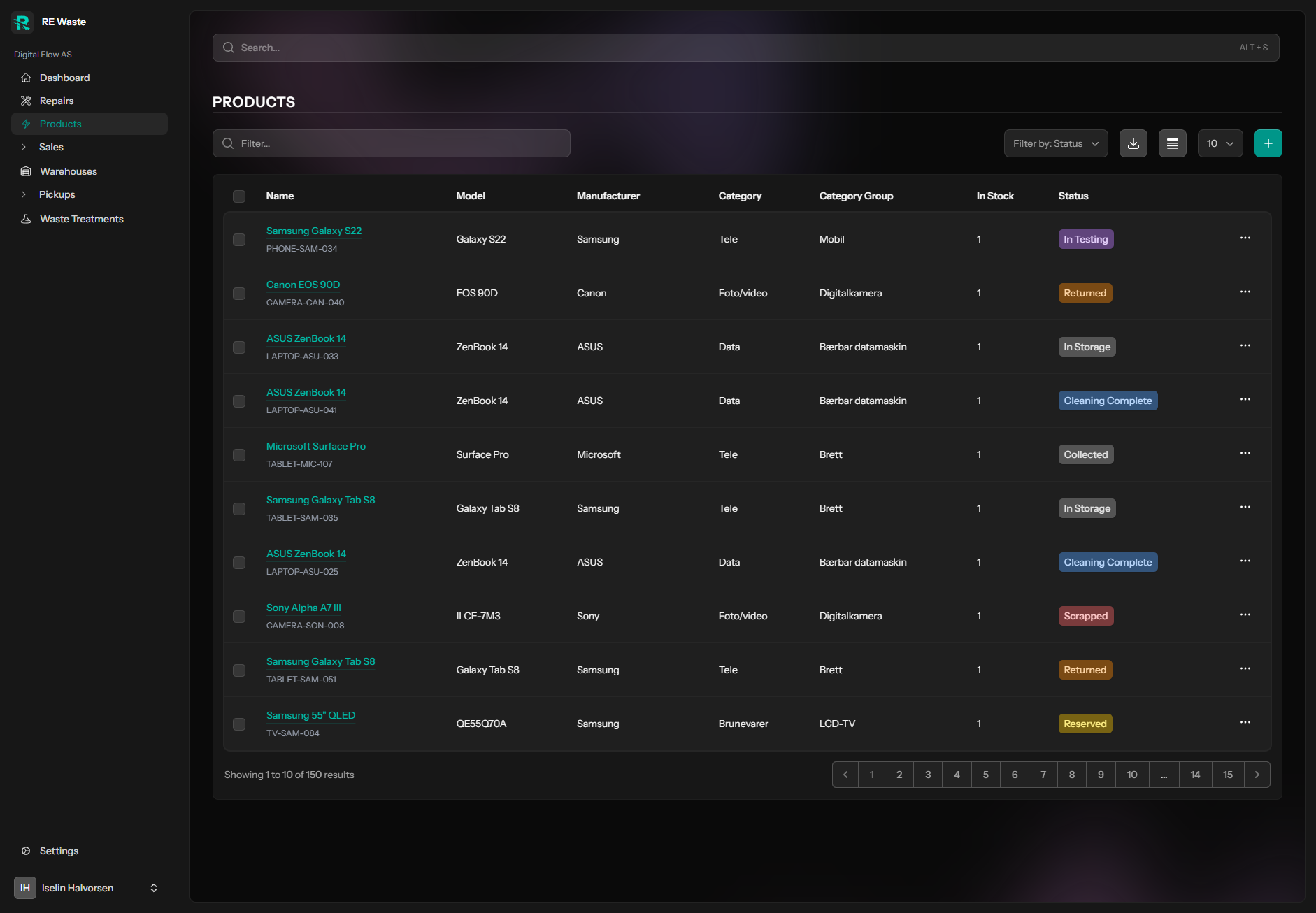RE:WASTE Products Interface